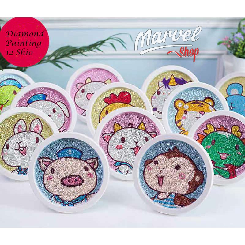 5D Diamond Painting DIY Kids Craft lukisan kristal FREE Frame - 12 Shio（ Kado / Souvenir / Pajangan 