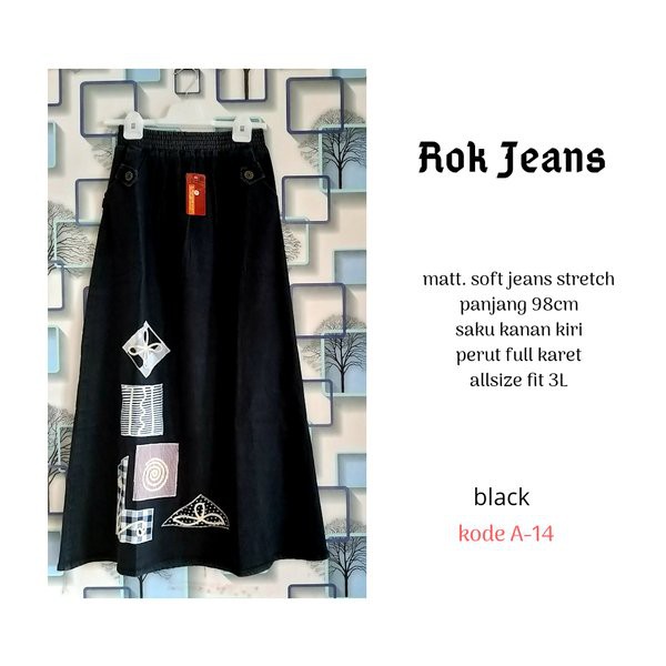 TERLARIS  ROK JEANS PANJANG HITAM