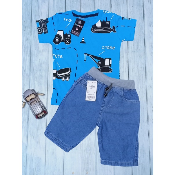 STJR - PREMIUM SETELAN BAJU KAOS ANAK MOTIF KARAKTER DAN JEANS PENDEK 1-10 TAHUN PART 1-crane biru