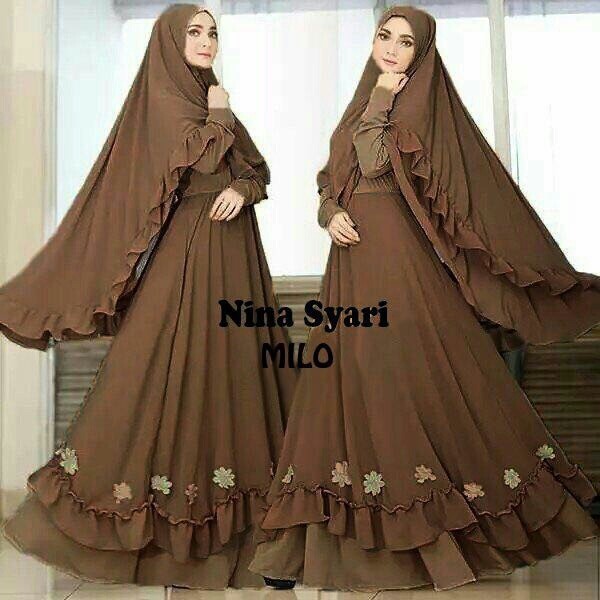 NINA SYARI Milo AK gamis wanita misbie coklat susu