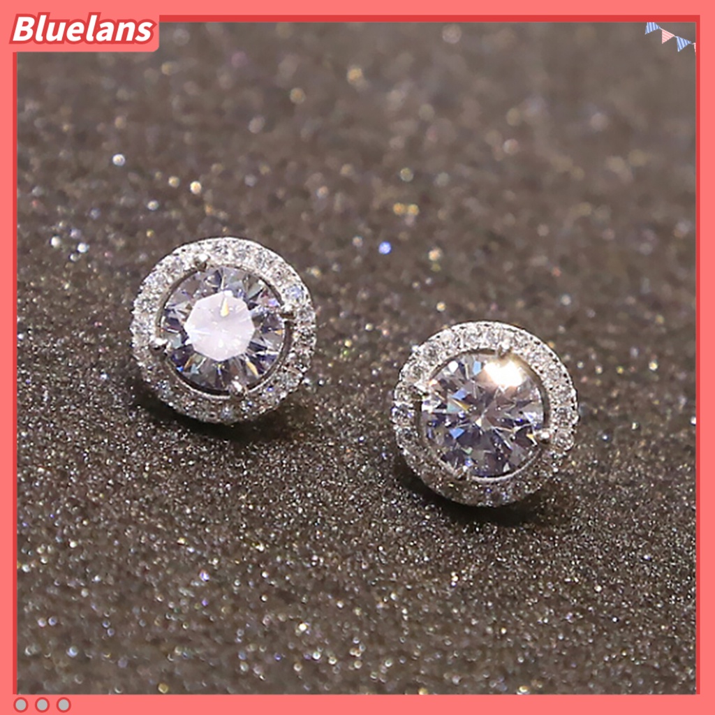 Bluelans Anting Stud Zircon Inlaid Serbaguna Warna Silver Untuk Pernikahan