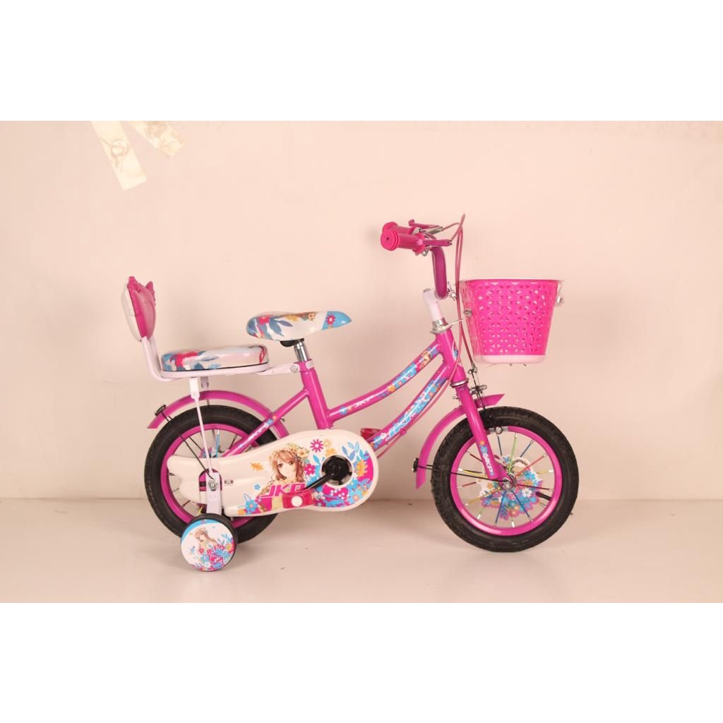 Sepeda Mini Anak Perempuan JKP Princess Bahan Chromoly Size 12 & 16 Inchi Garansi Original SNI COD-Pink