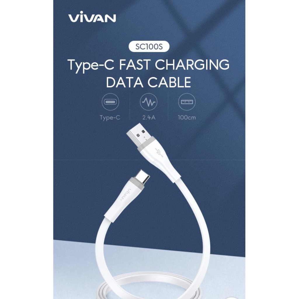 Kabel Data Type-C 30Cm/100Cm/200CM USB Vivan Type SC 2.4A