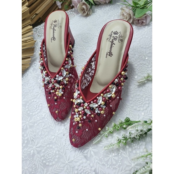 sepatu wedding shoes nafera merah marron tinggi 7cm tahu