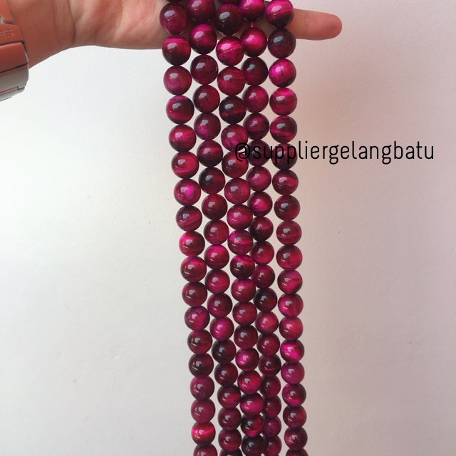 red tiger eye biduri sepah merah mata singa 14mm natural akik bahan batu alam rencengan grosir