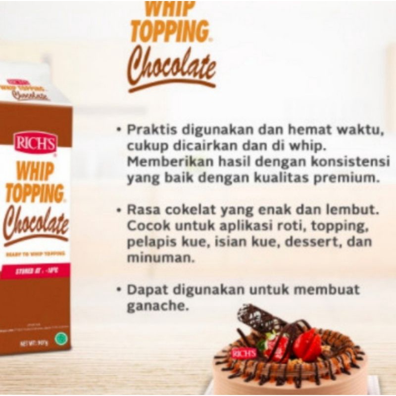 rich's whip topping chocolate 907gr / rich whip topping