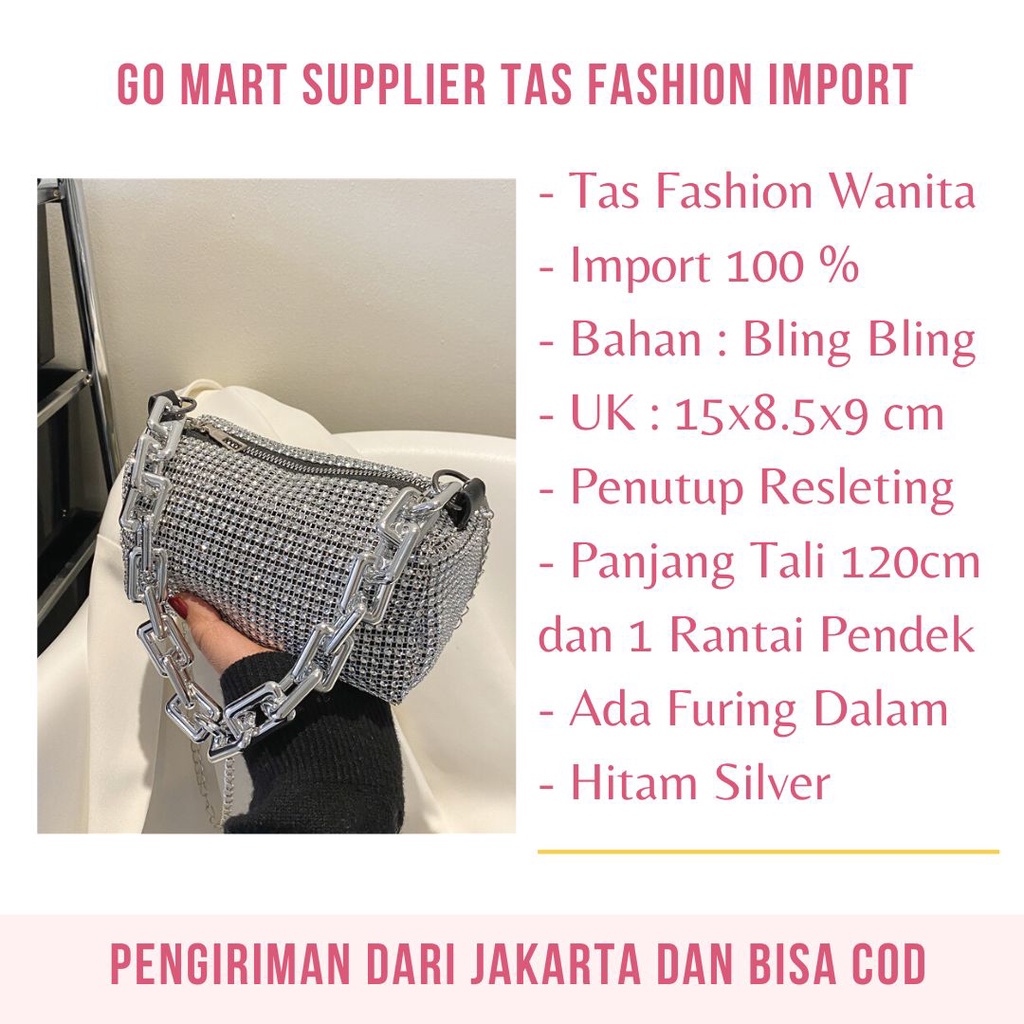 GOMART - Tas Selempang Wanita Mini Bling Bling Import Terbaru - Tas Pesta Wanita Elegant - Tas Bahu Slempang Wanita Fashion Korea - TB06