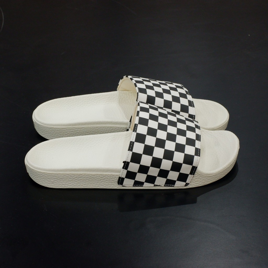 white checkered vans slides