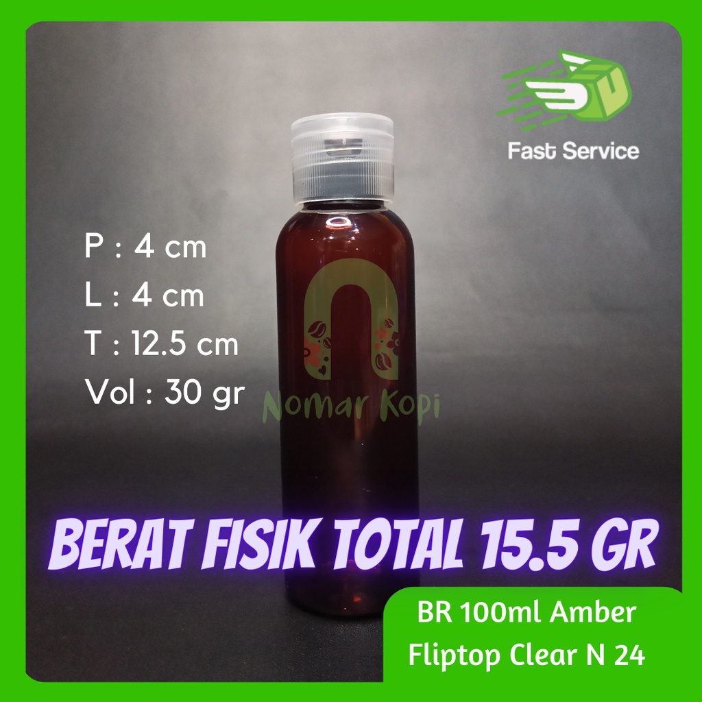 Botol 100ml Amber Fliptop N 24 Sabun Shampo Sanitizer Elegant Grosir