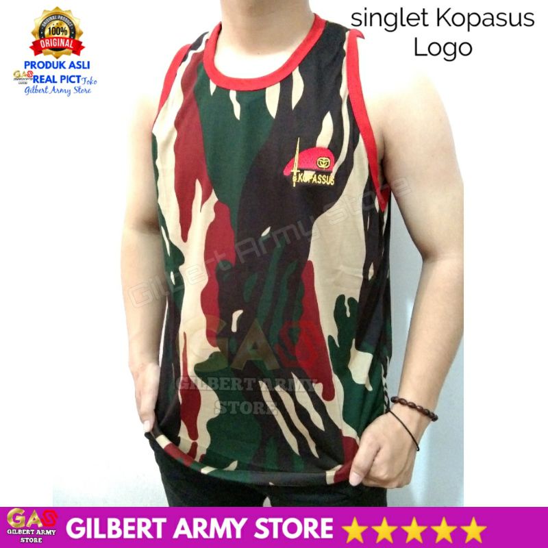 Isi 3pcs Singlet Loreng Kopasus Logo Bordir Pria Dewasa Gilbert Army Store  tshirt Daleman Tanpa Lengan