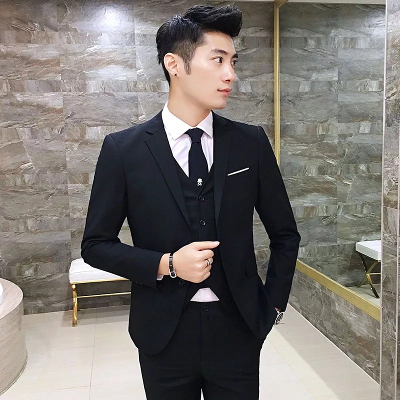 SETELAN BLAZER SLIMFIT PRIA WARNA HITAM LIST PUTIH 5IN1 - CLASSY XANDER BLACK SUIT SUPER SLIM