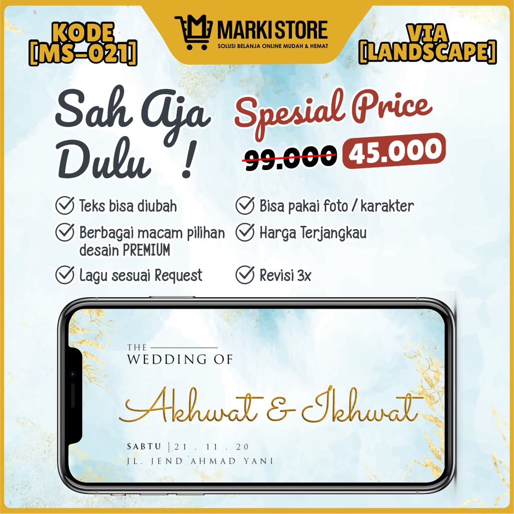UNDANGAN DIGITAL PERNIKAHAN VIDEO MODERN ELEGAN ISLAMI JAWA MURAH WEDDING INVITATION KODE MS-021