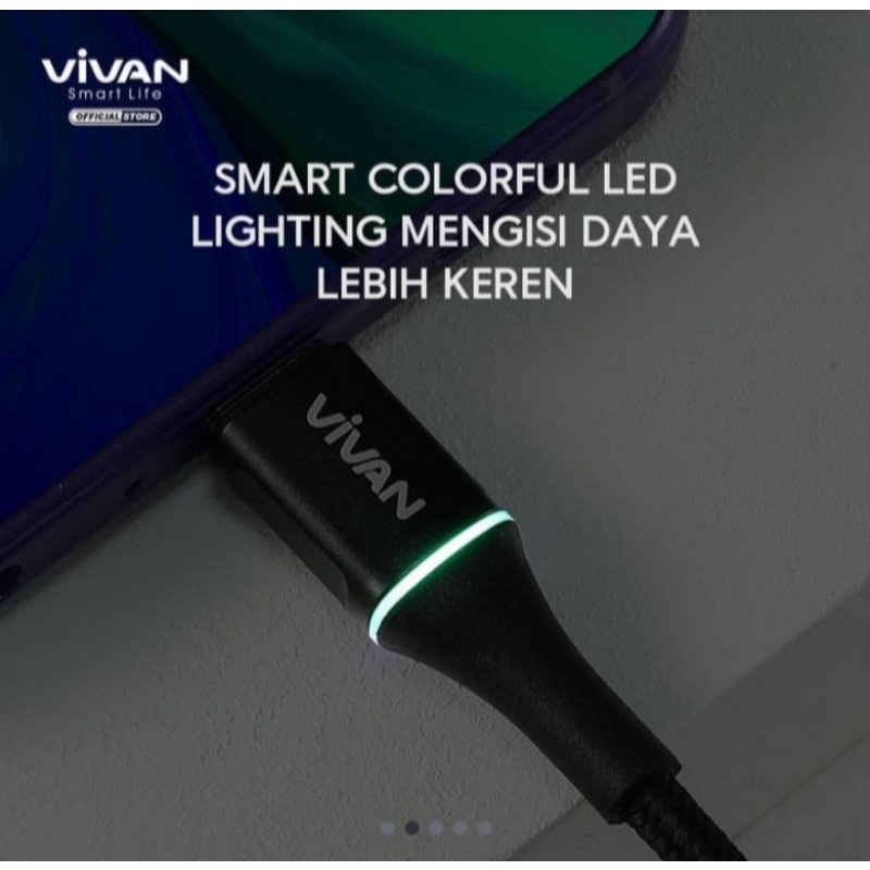 Vivan VDL100 / VDL200 Kabel Data Lightning 2.4A 1M / 2M LED Light  Quick for iPhone iPad Charge