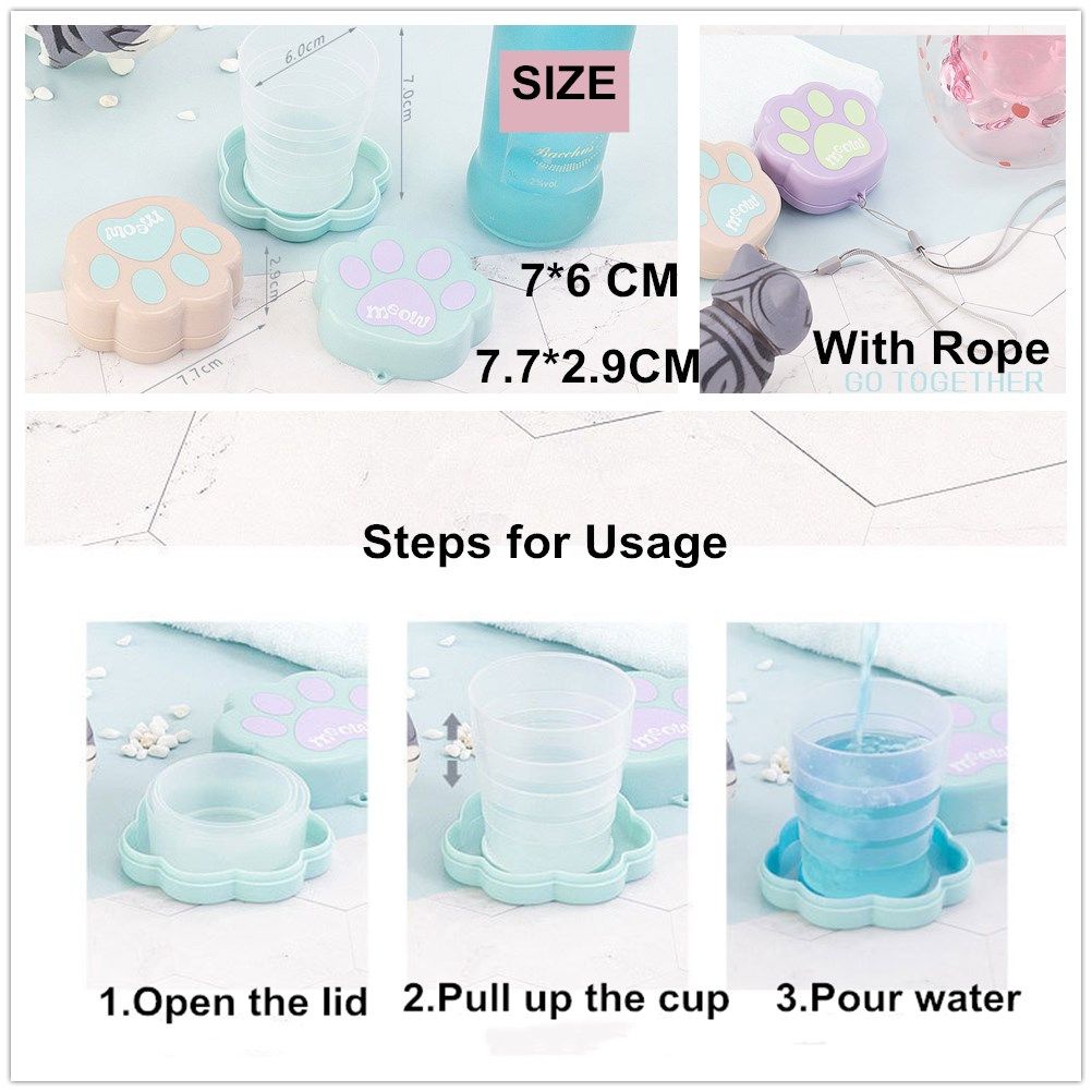 WONDERFUL Home Kitchen Folding Cup Cartoon Portable Cat Claw Cup Travel Creative Drinkware Outdoor Sports Water Bottles Telescopic/Multicolor