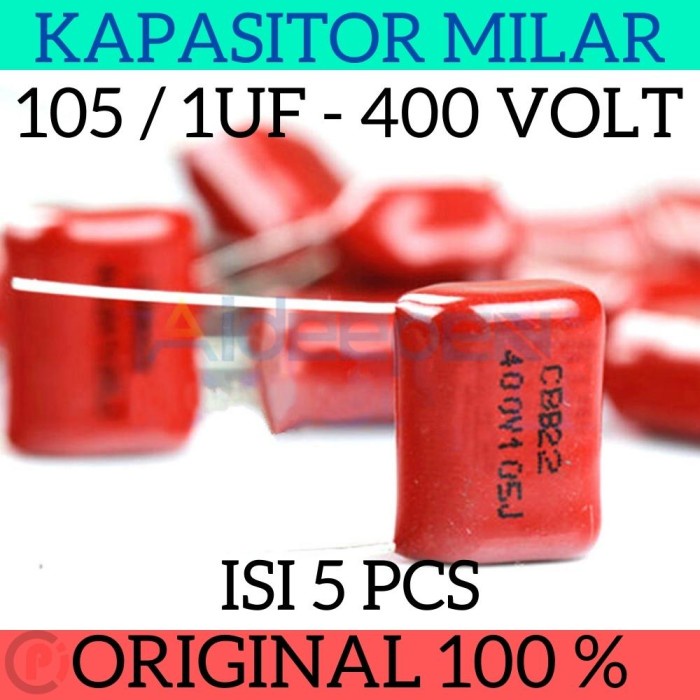 Isi 5 Pcs Kapasitor 1uF Milar 105 400V 400 Volt Mylar Capacitor