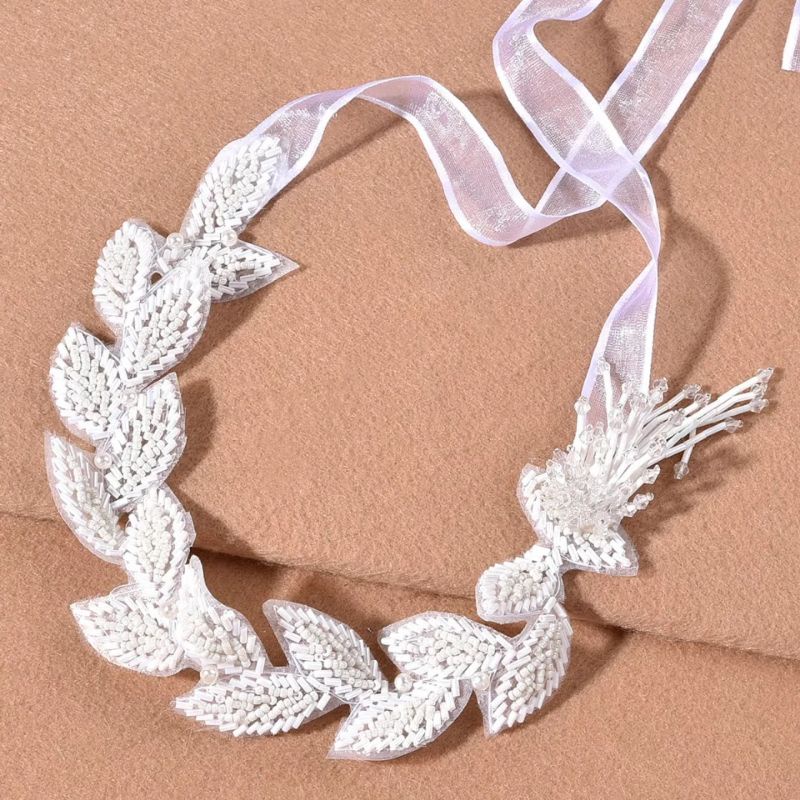 Korean wedding headband with leaves and tassel