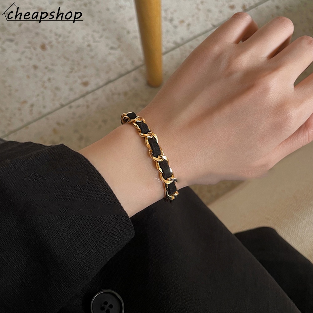 IFYOU Gelang Rantai Kepang Warna Hitam Gaya Vintage Untuk Wanita