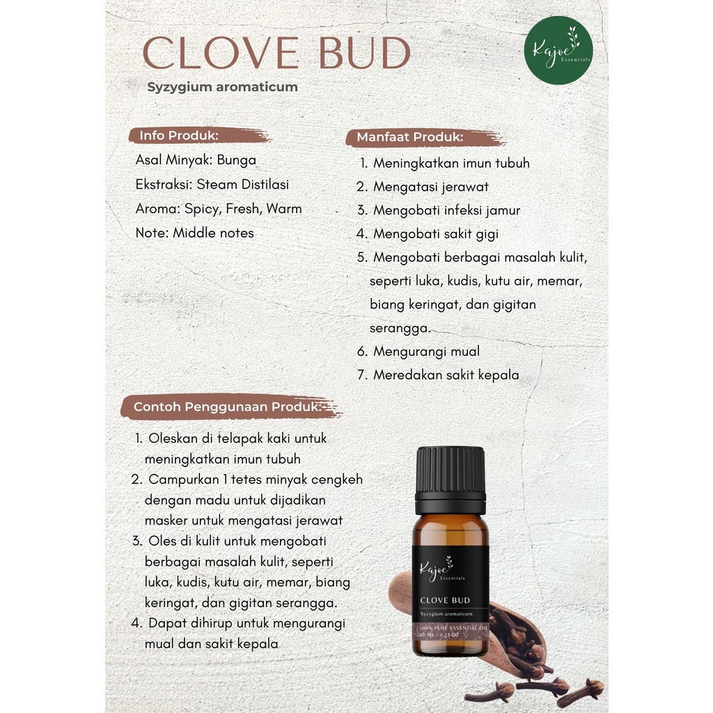 KAJOE Clove Essential Oil Diffuser Minyak Cengkeh Esensial Atsiri Aromaterapi Aromatheraphy