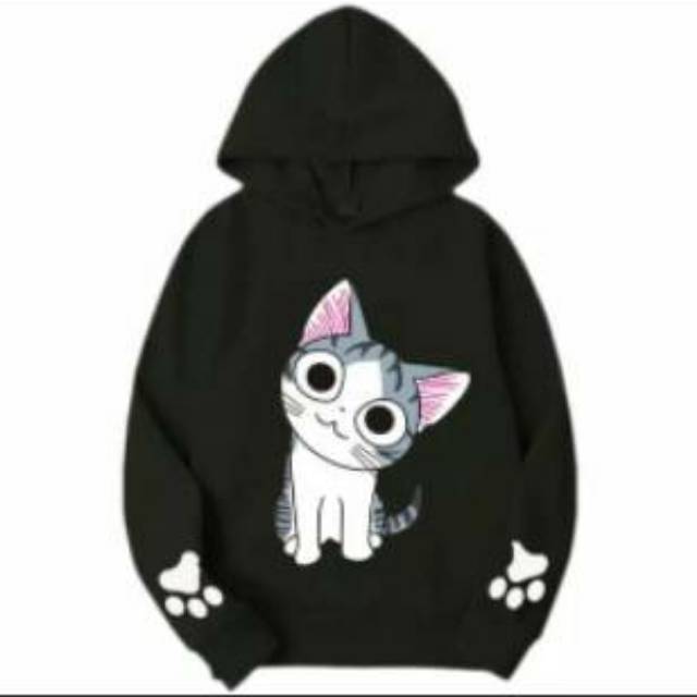 Sweater Hoodie Kucing Kaos Wanita Roundhand Cewek Imut Big Eyes Cat 3