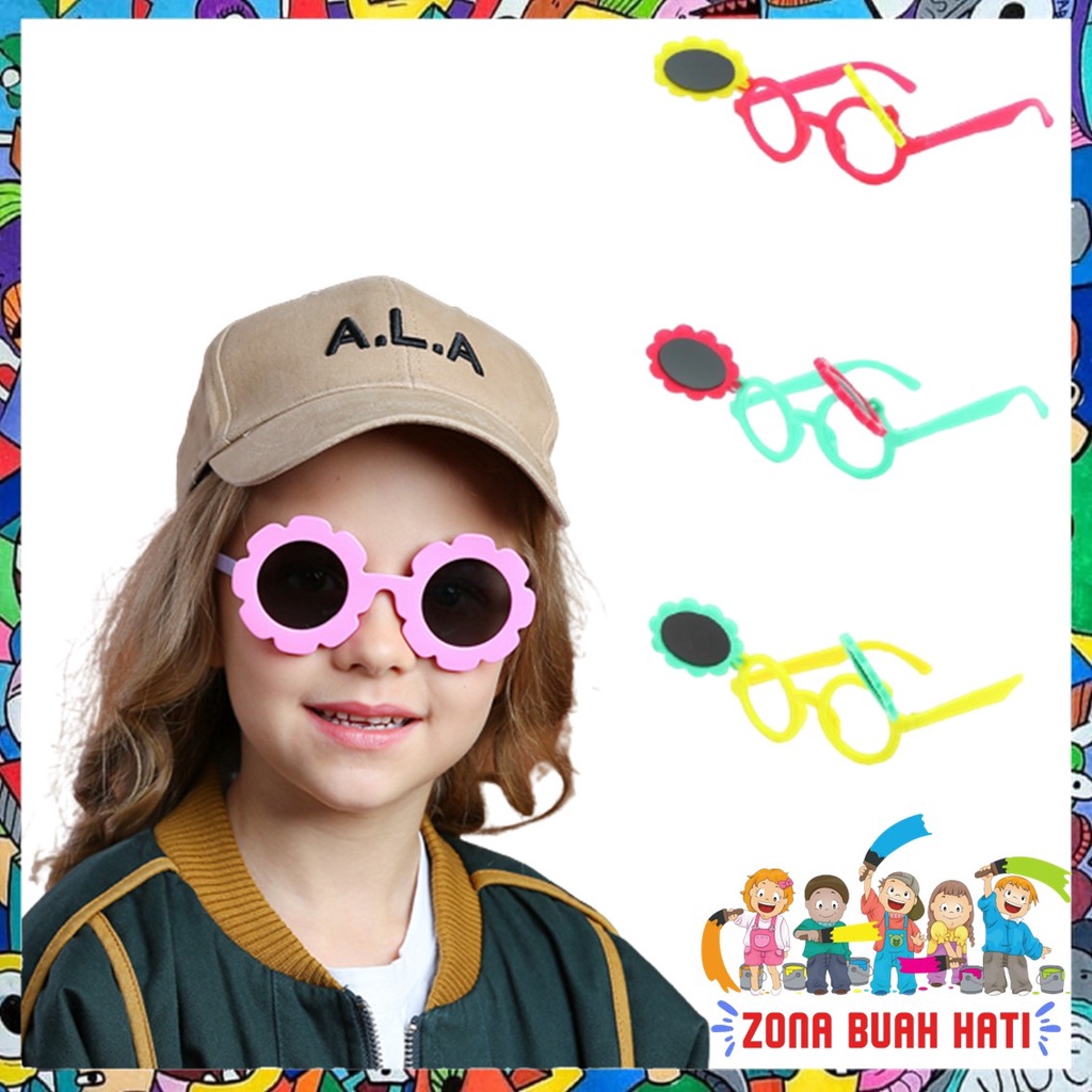 ZBH Kacamata Anak Fashion Kacamata Anak Motif Bunga Matahari Kacamata Hitam High Quality Kids Sunglasses Kaca Mata Murah Import