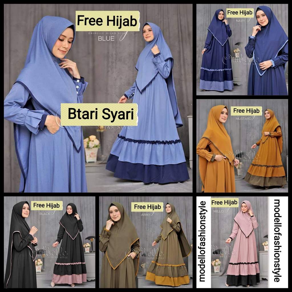 Btari FREE Hijab – Bisa COD Gamis Baju Dress Wanita Syari Busui Kondangan Renda Bawah Arab  Warna Po