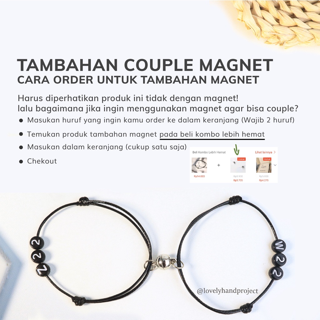 Gelang Nama Inisial Custom Huruf Untuk Couple &amp; Persahabatan Bulat Hitam Tali Satin (Harga1 PCS)