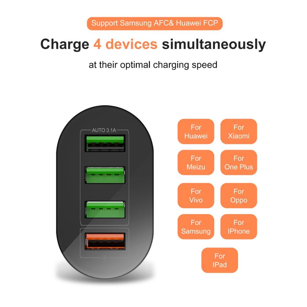 Adaptor 48W USLION 4USB PORT Quick Charger QC3.0 Iphone Samsung