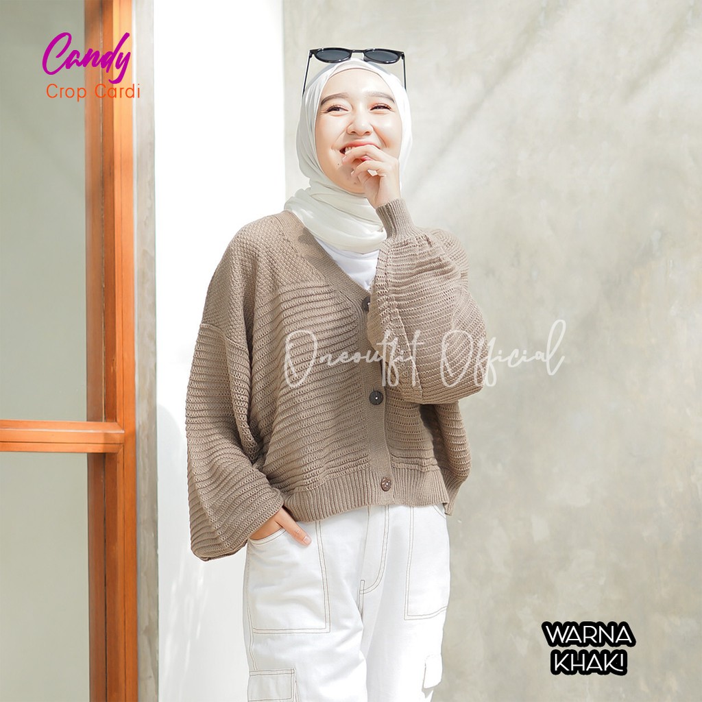 Oneoutfit Cardigan Rajut Wanita Oversize Candy Crop Cardi  Model Kekinian Kardigan Polos Muat S-XXXL-4