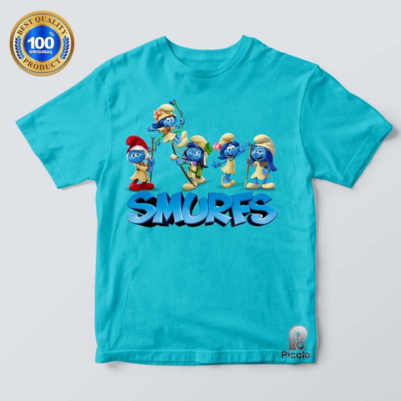 kaos anak smurfes lengan pendek bahan premium