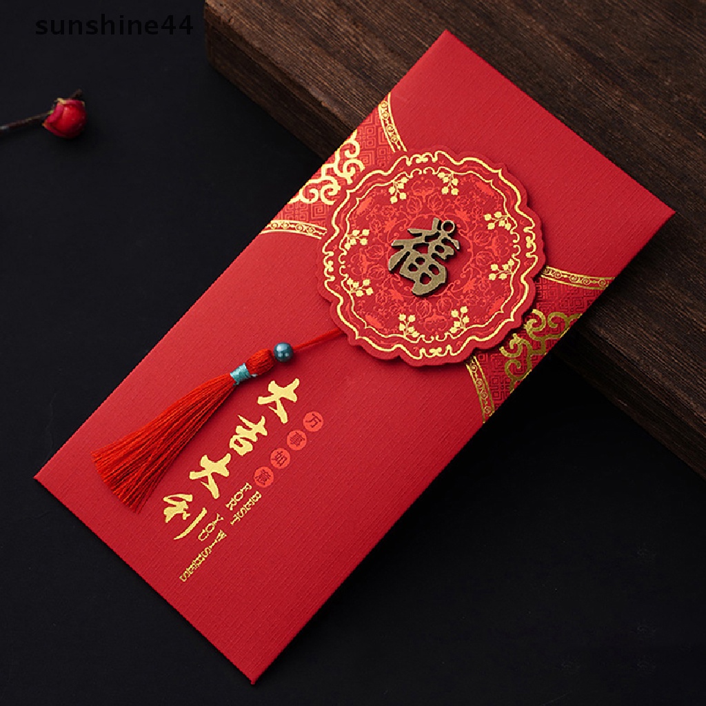 Sunshine 2pcs Amplop Angpao Merah Motif Bordir Untuk Tahun Baru Cina / Imlek
