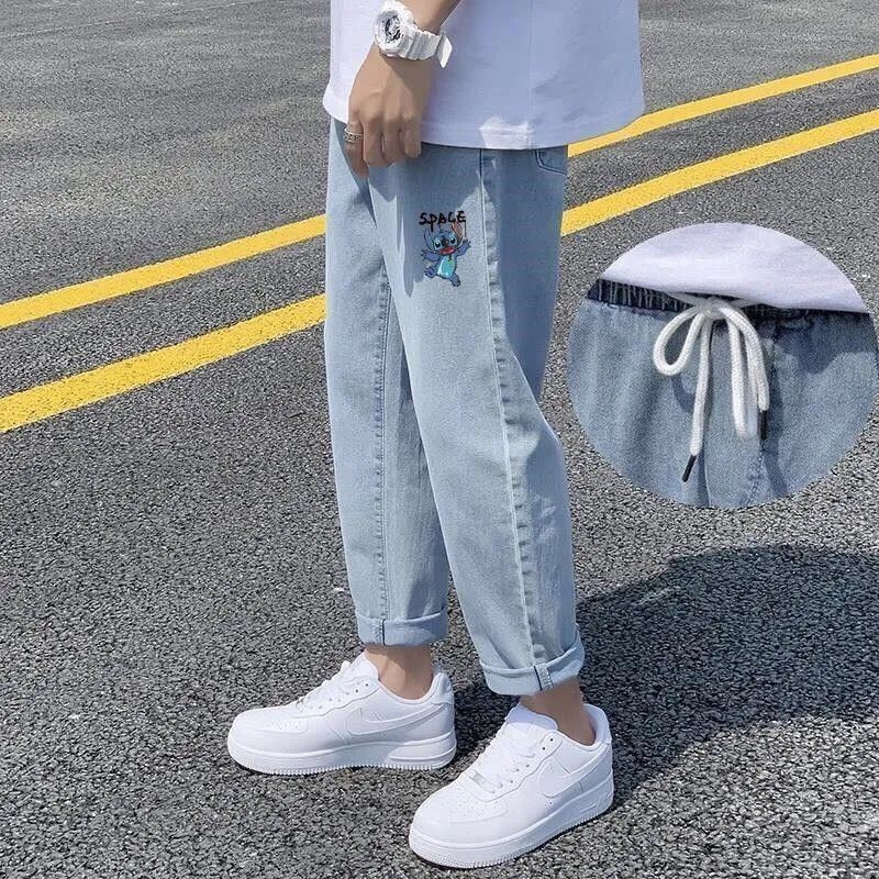 Korean style Celana jeans pria blue baggy pants oversize jeans straight celana jeans karet kulot celana panjang pria cowok longgar denim boyfriend jeans celana cutbray 2023