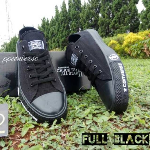 Sepatu Sekolah Pria Wanita Convers ChuckTaylor Undefeated Low Pendek Full Black Hitam