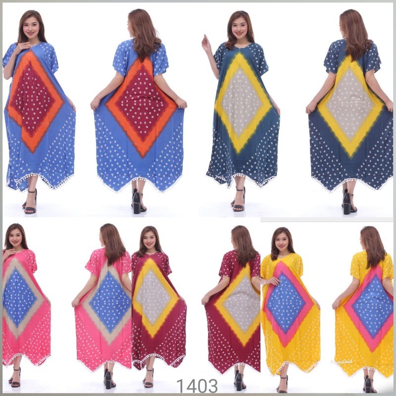 Homey Dress Jumputan Print Bigsize Lowo Kelelawar Cantik Pompom New Arrival Baju Tidur