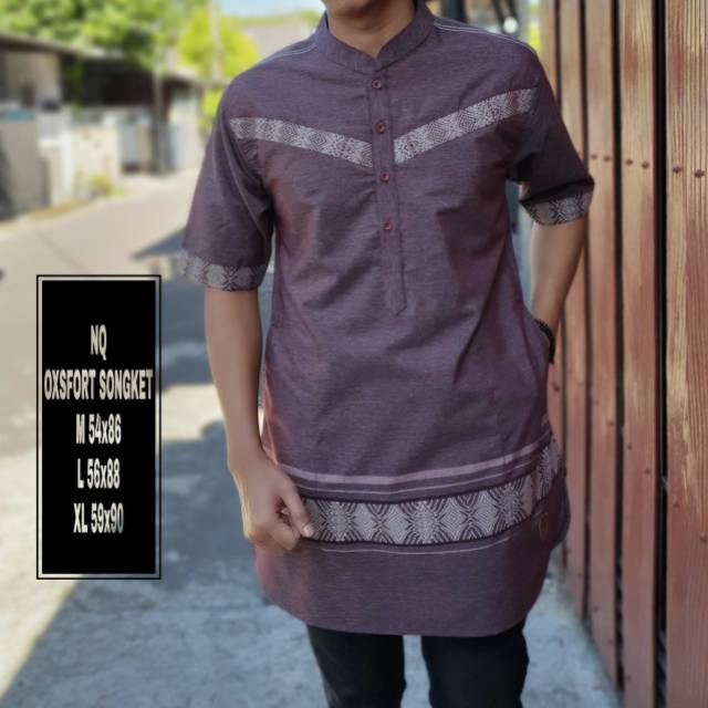 Baju koko pria kurta pakistan songket ori lengan 3/4