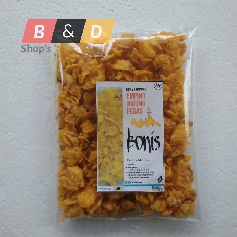 

BONIS. Emping Jagung Original Rasa Pedas Manis Netto 500 Gram.