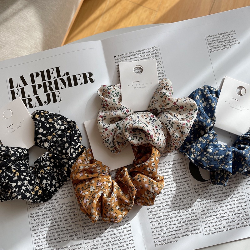 SCRUNCHIE SUMMER KAIN MOTIF BUNGA RETRO SCRUNCHIES WARNA POLOS COTTON BIG BESAR IKAT KARET RAMBUT AKSESORIS ELEGAN KOREA HAIR TIES FLOWER PATTERN RIBBON ACCESSORIES