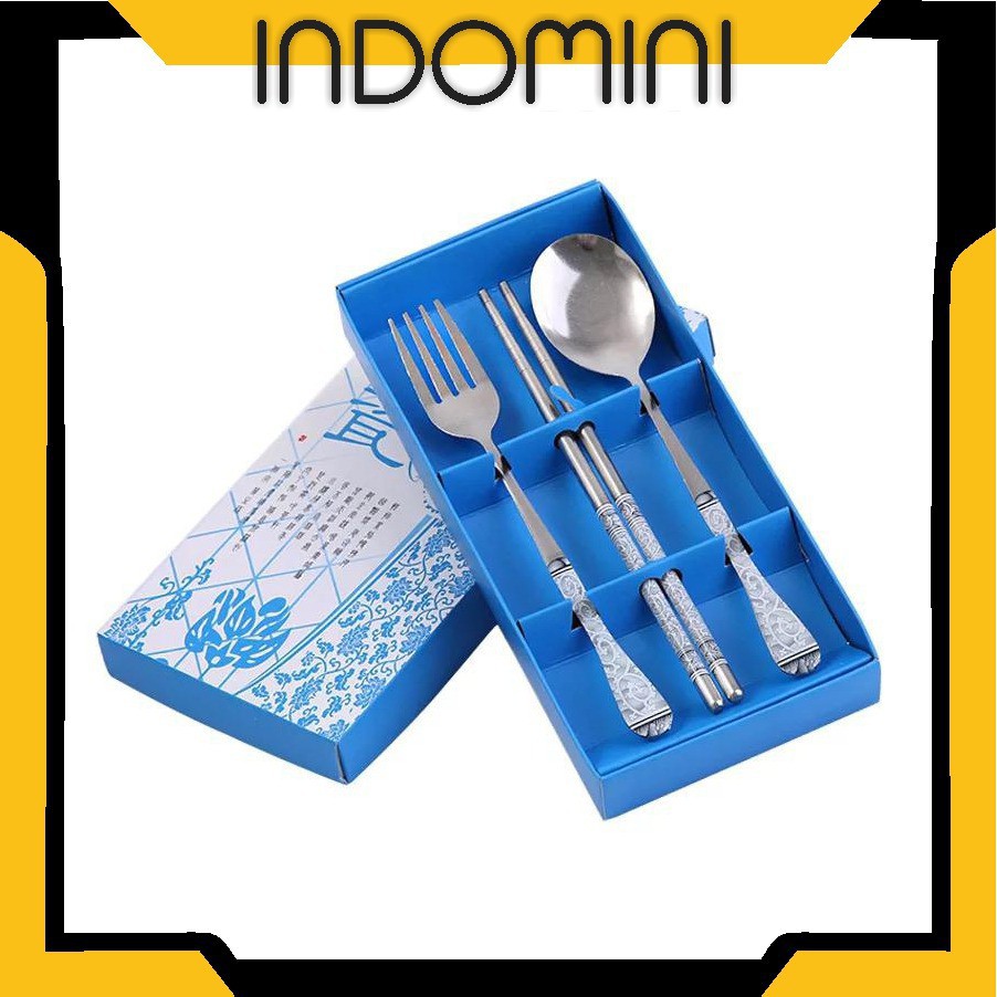 INDOMINI Sendok Garpu Sumpit Set 3in1 Peralatan Makan hadiah pernikahan Stainless Steel Souvenir 050