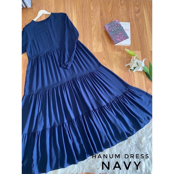 Hanum dress premium / dress polos / dress busui / gamis busui / dress rayon twill / dress hitam polos / BISACOD-NAVY