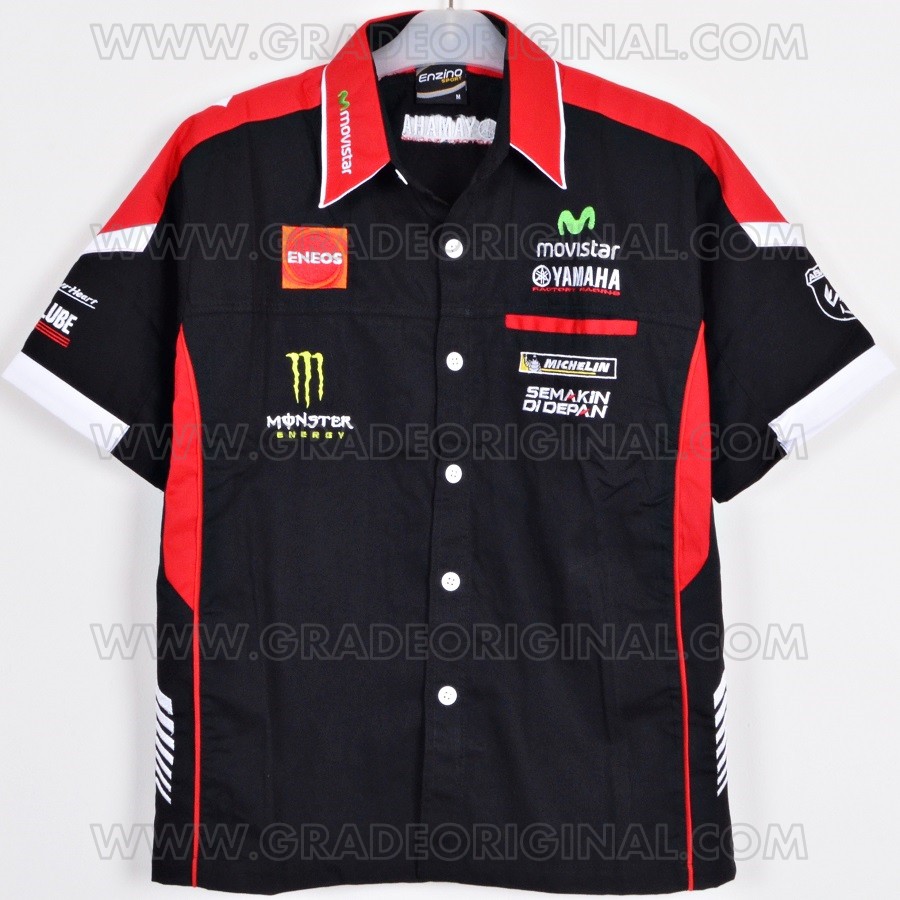 BAJU CASUAL FORMAL  - Kemeja Bordir Otomotif MotoGP Yamaha Movistar Hitam 2016 2017 - Hitam, M