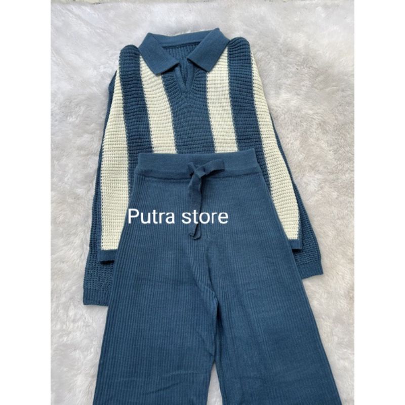 one set Ziva blouse dan kulot rajut premium