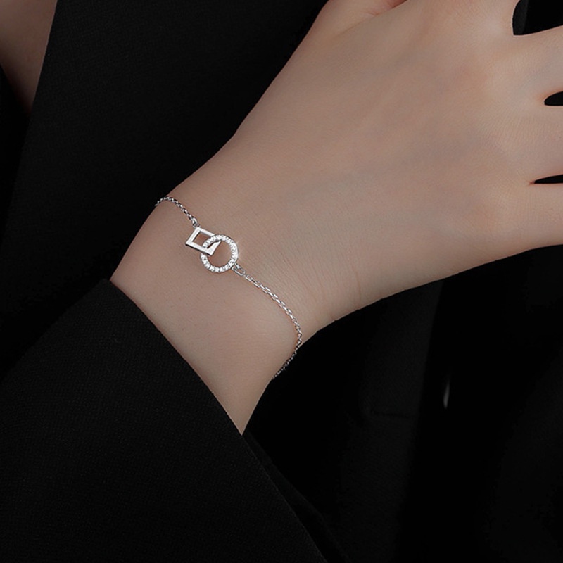 Gelang Bangle S925 Silver Titanium Steel Bentuk Geometris Aksen Kristal Berlian Untuk Wanita