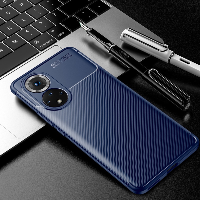 Soft Case Silikon Tekstur Carbon Fiber Shockproof Cover Huawei Honor 50 Lite