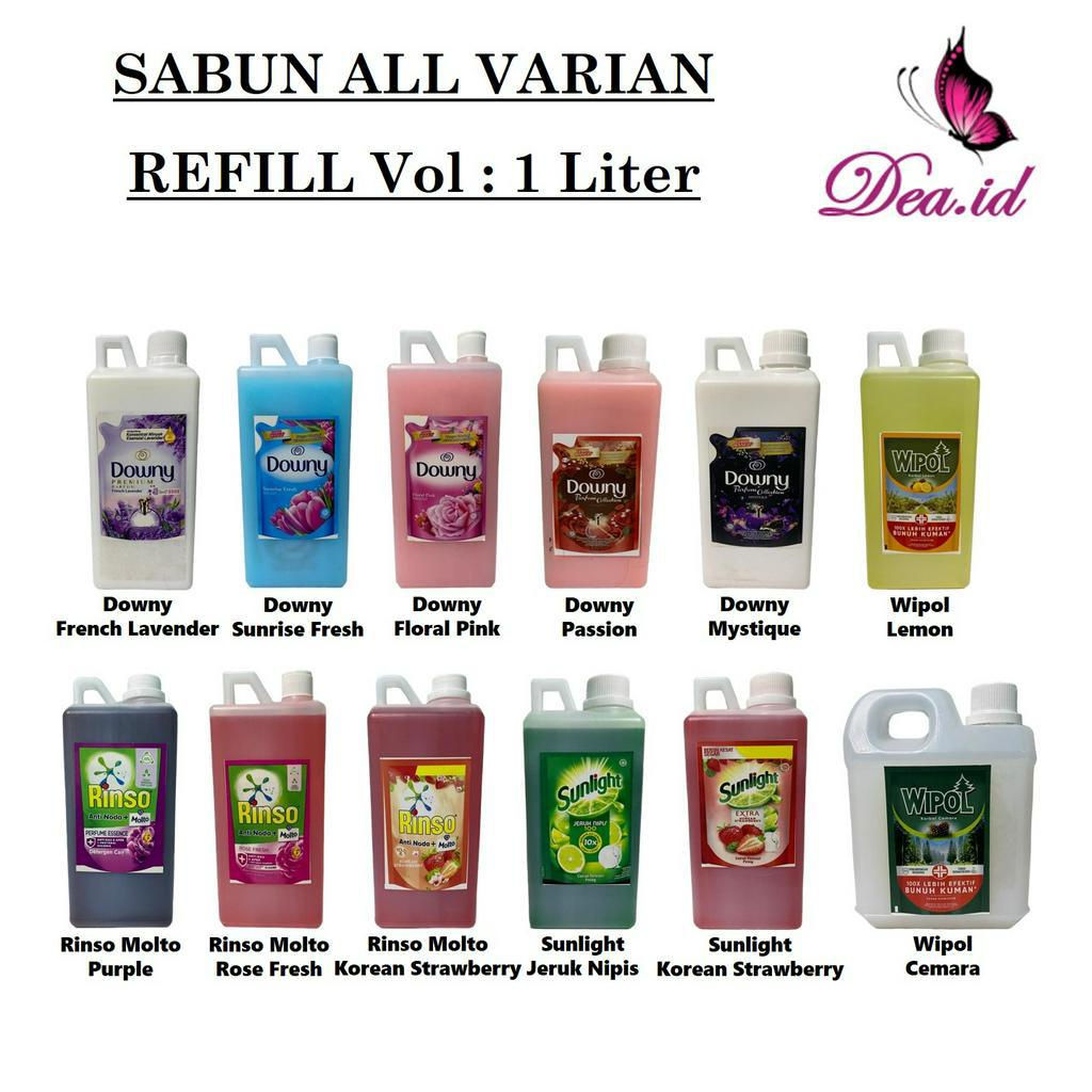 [DEASHOP] REFILL SABUN DETERGEN CAIR PEMBERSIH PAKAIAN LIQUID R1NS00 M00LT0 - PELEMBUT PEWANGI PAKAIAN D0WNNY ALL VARIAN - SABUN CUCI PIRING SUNL1GHT - KARBOL PEMBERSIH LANTAI DAN BAU ANTI KUMAN W1P00L