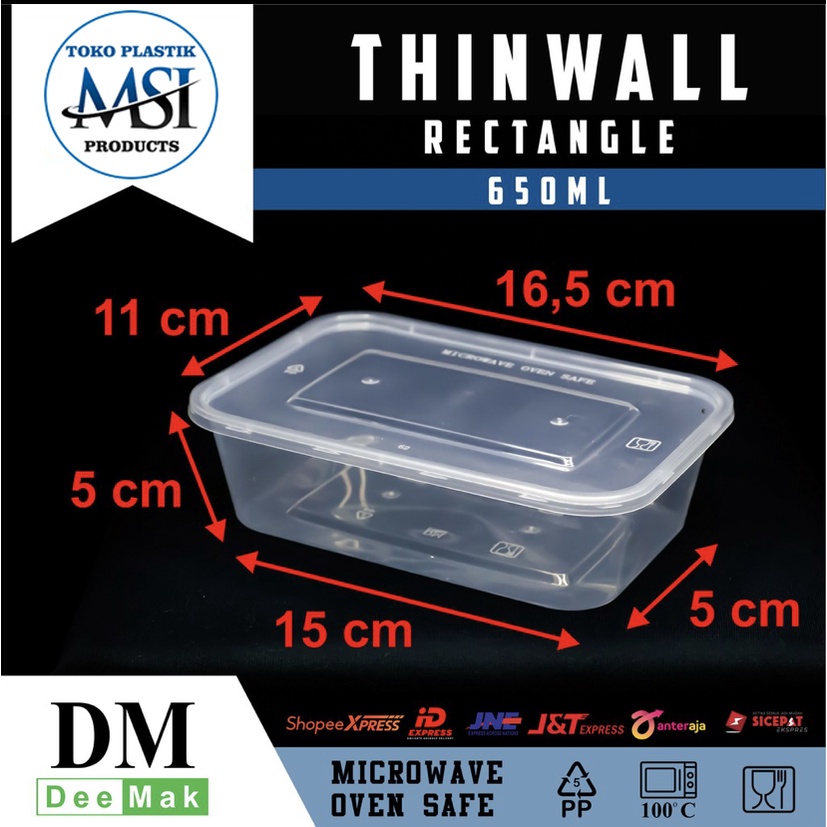 Thinwall/Food Container Rec 500ml-650ml-750ml-1000ml | Thinwall Persegi Panjang | Harga diatas adalah harga per Lbr (Wadah + Tutup) |