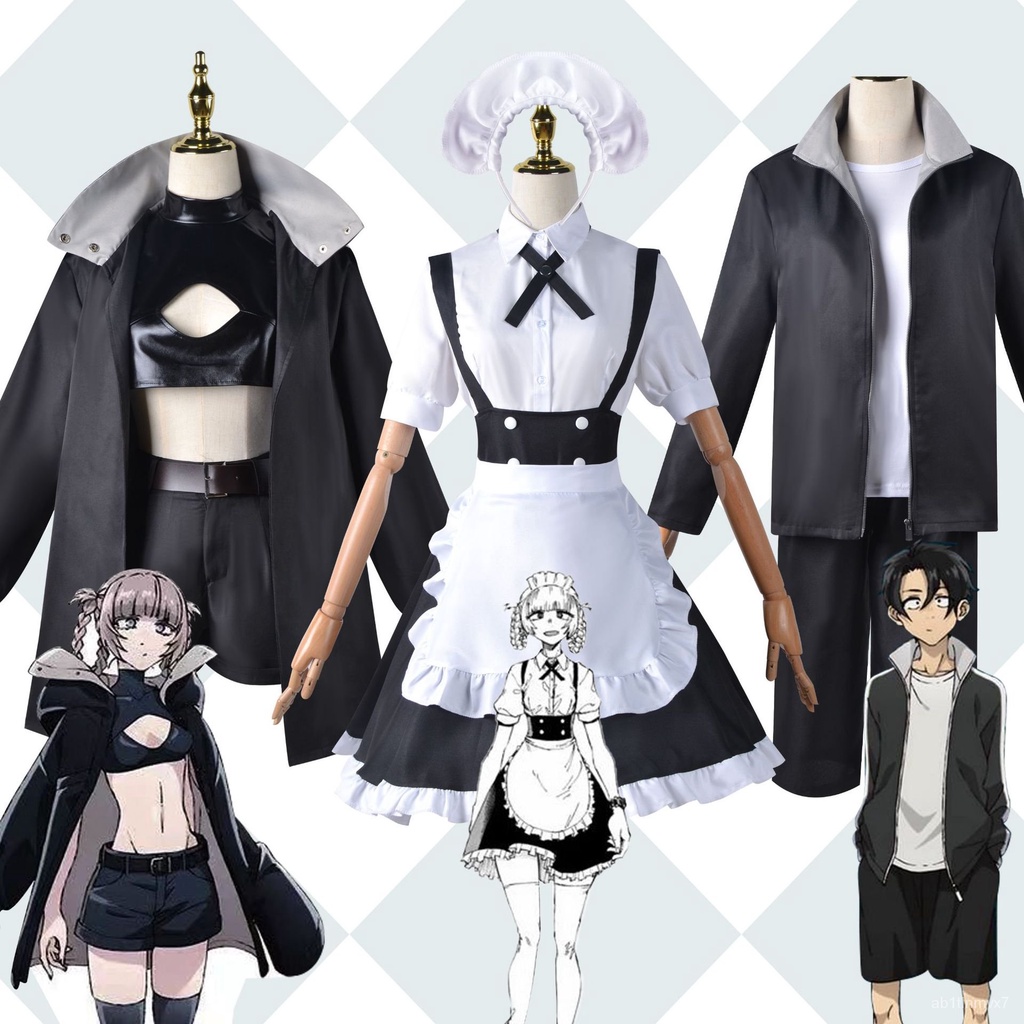 Nanakusa Nazuna Cosplay Costume Anime Call of The Night Maid Dress Leather Jacket Yofukashi No Uta