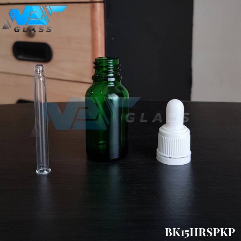 botol kaca pipet 15ml tebal hijau ring segel / botol serum 15ml / botol tetes 15ml