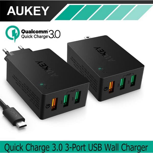 CHARGER AUKEY - AUKEY CHARGER 3 USB PORTS QUICK CHARGE 3.0 WALL CHARGER PA-T14