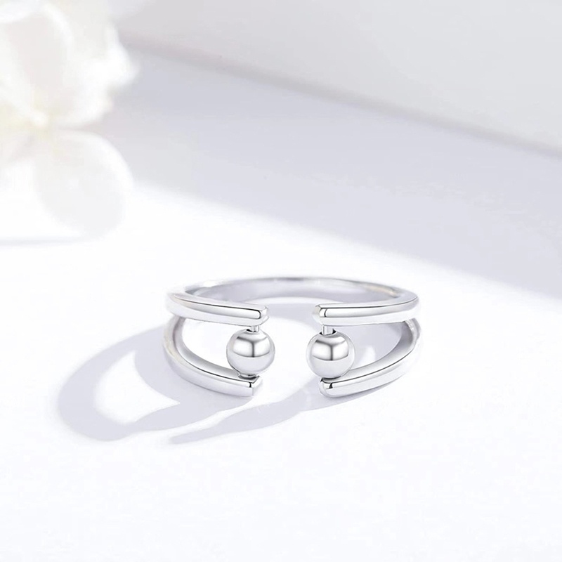 Ran Ins Cincin Terbuka Adjustable Motif Geometri + Hollow + Manik-Manik Untuk Wanita / Pesta / Hadiah