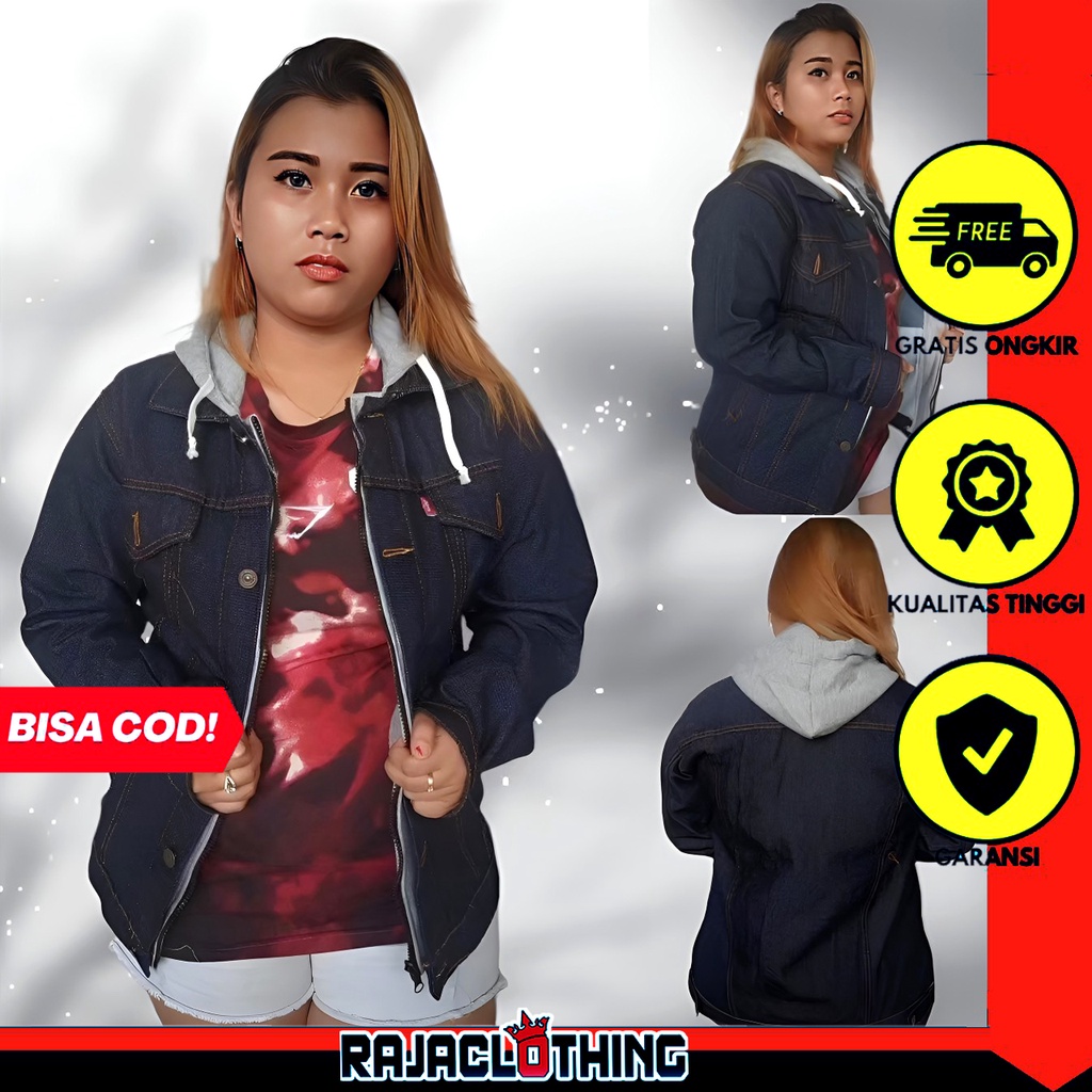 RCL - Jaket Jeans Denim Ariel Double Sleting Free Gelang Smooth Think / Jaket Jeans Denim Ariel Double Sleeting - Garmen Hoodie Abu Wanita - Jaket Ariel