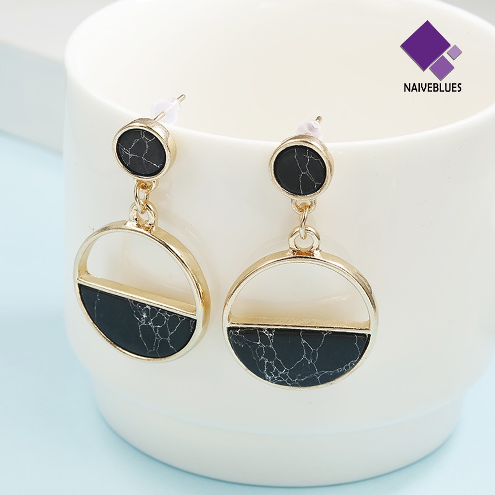 Anting Stud Bentuk Bulat Motif Marmer Untuk Wanita